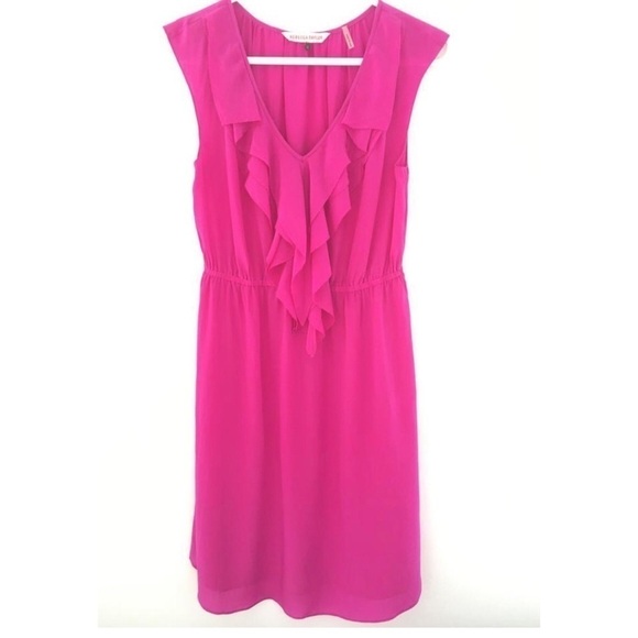 Rebecca Taylor Sleeveless Ruffle 100% Silk Dress Pink - Picture 2 of 6